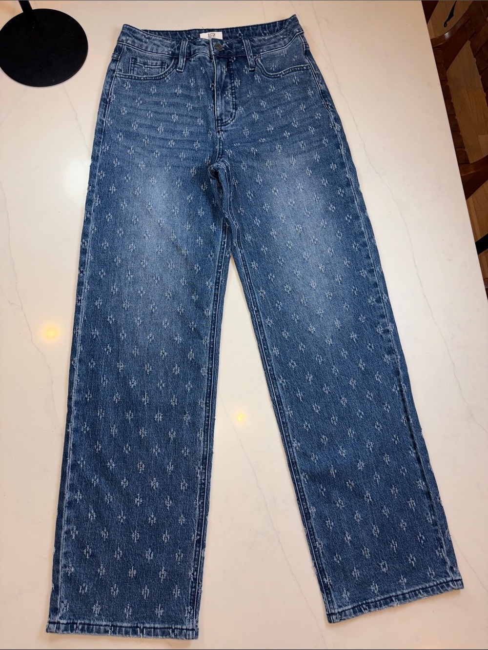 Patterned Blue Straight Jeans